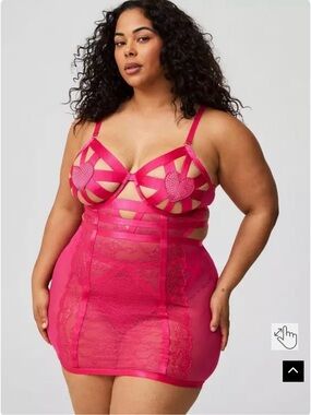 Torrid Plus Size Black Diamonte Strappy Lace Chemise with Heart Accents